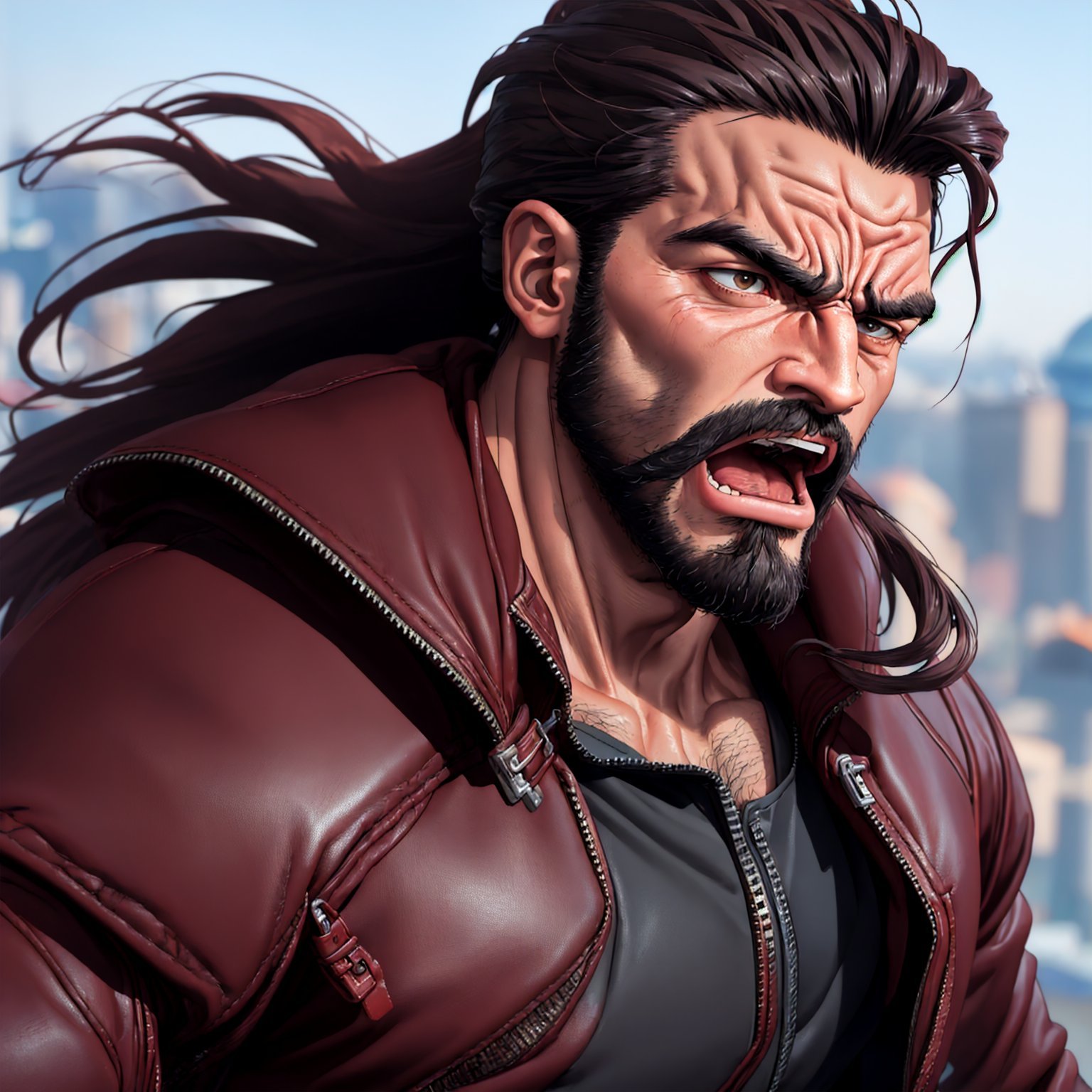 202305192055251670469694-409155091-masterpiece close-up portrait of a muscular man with a black beard and a mullet screaming in anger in Istanbul streets, burgundy.jpg